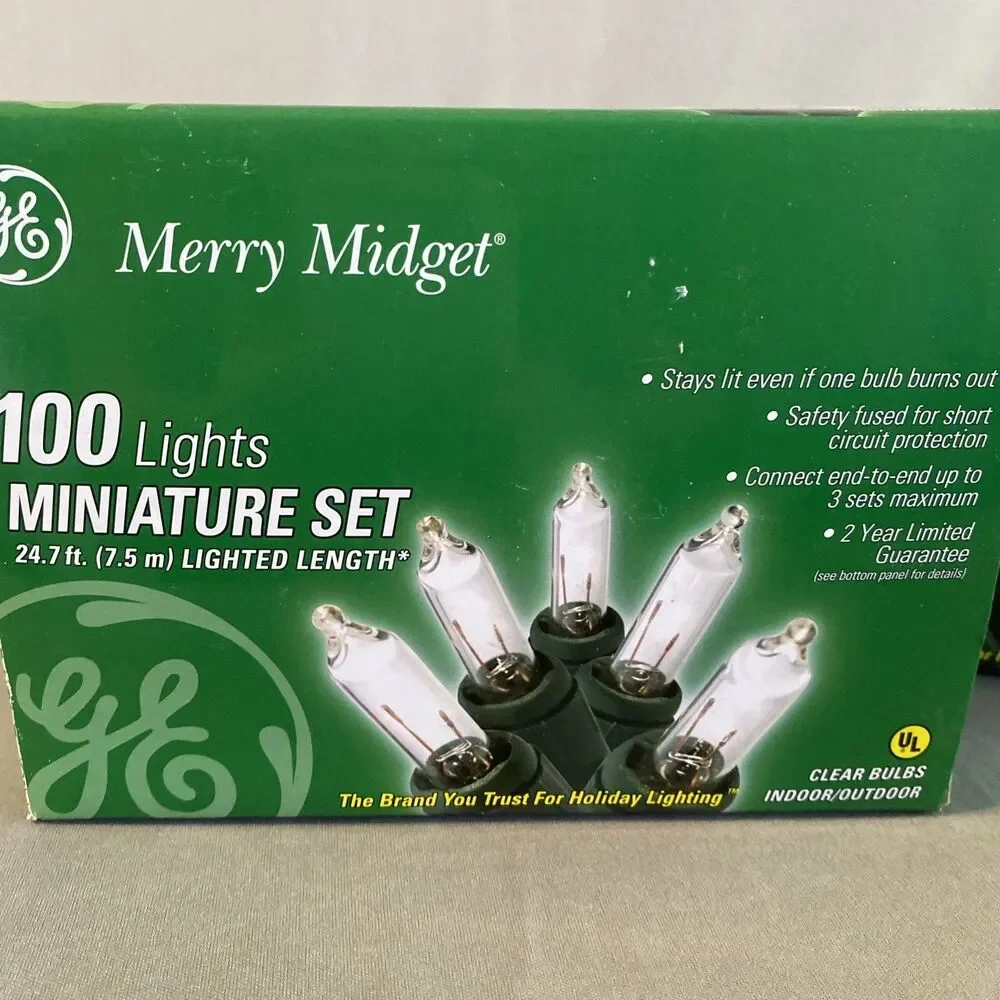 2 Boxes GE Merry Midget 100 White Miniature String Light Set 24.7' New Old Stock